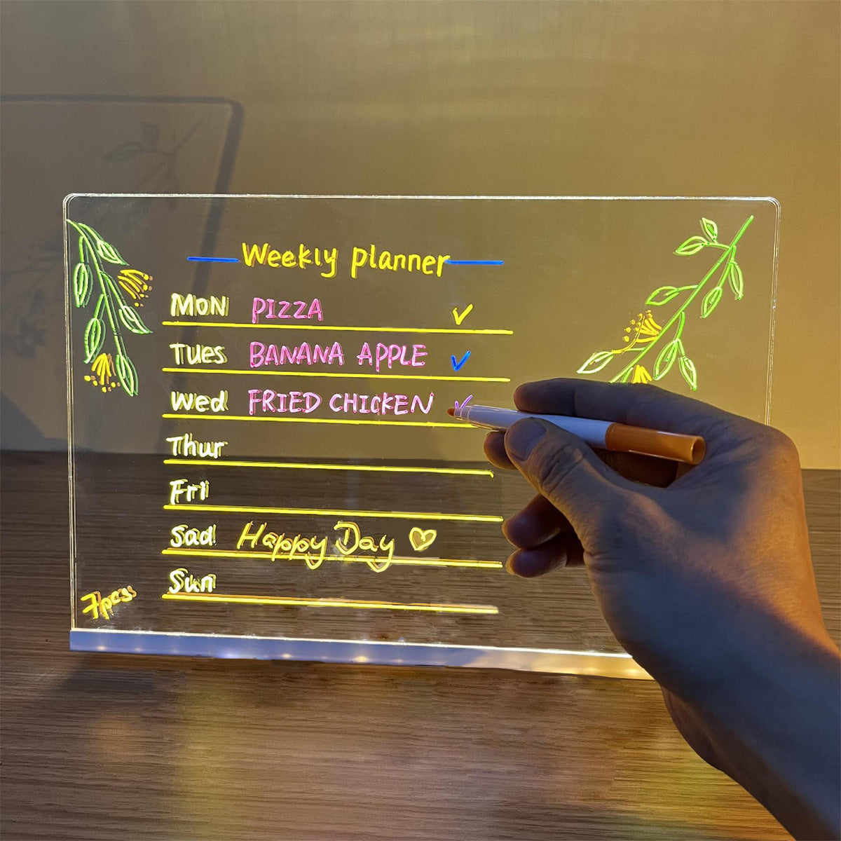 LED Light-Up Writing Board 20×30 cm Acrylic Message Pad with Stand Colorful